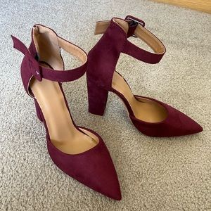Burgundy faux suede heels